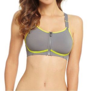 Half Moon Active By Modern Movement Womens Sports Bra Gray Stretch Zip 34B